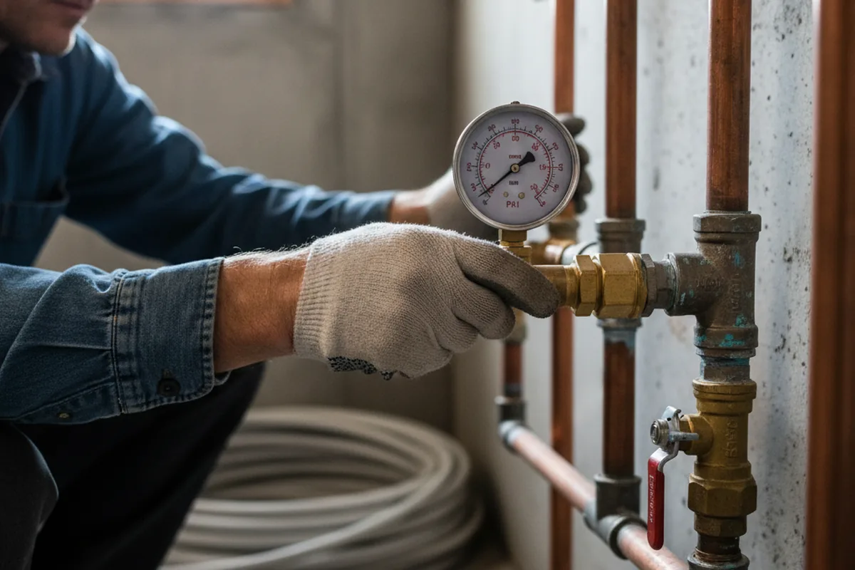 Pressure testing a repaired line during Water Line Repair in Rosser